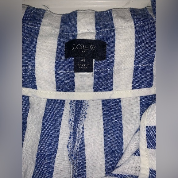J. Crew‎ factory Linen-cotton paper-bag pant | blue and white striped | size 4 - Picture 10 of 15